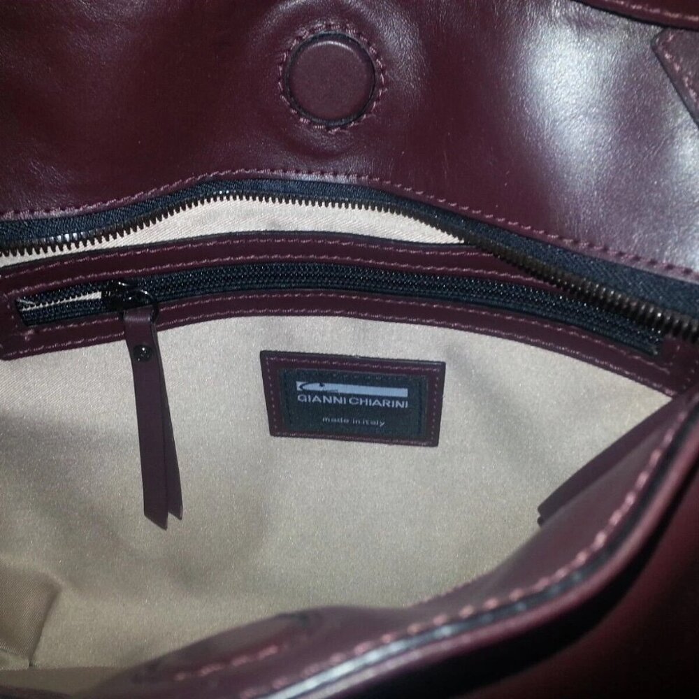 GIANNI CHIARINI-Maroon/Burgundy Leather w/Guitar Style Woven Crossbody Strap-NWT - Picture 6 of 7